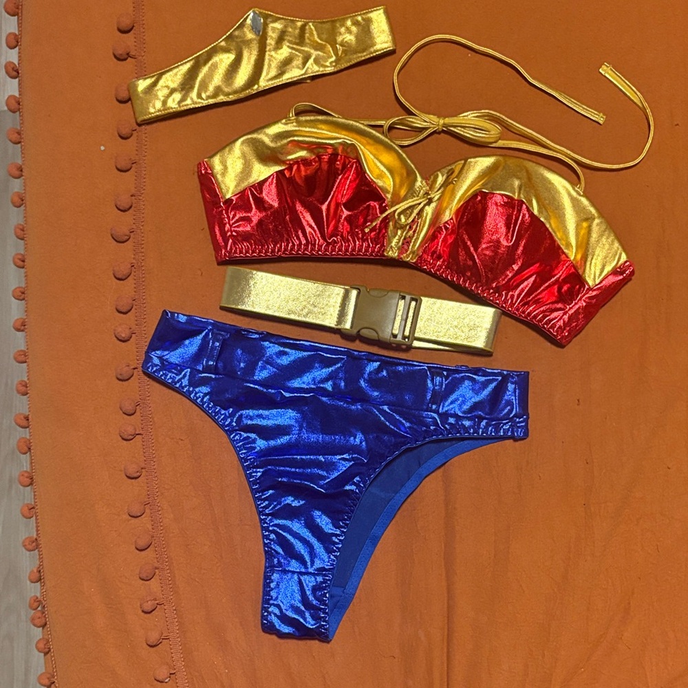 Wonder Woman Shiny Blue, Red, & Gold Costume